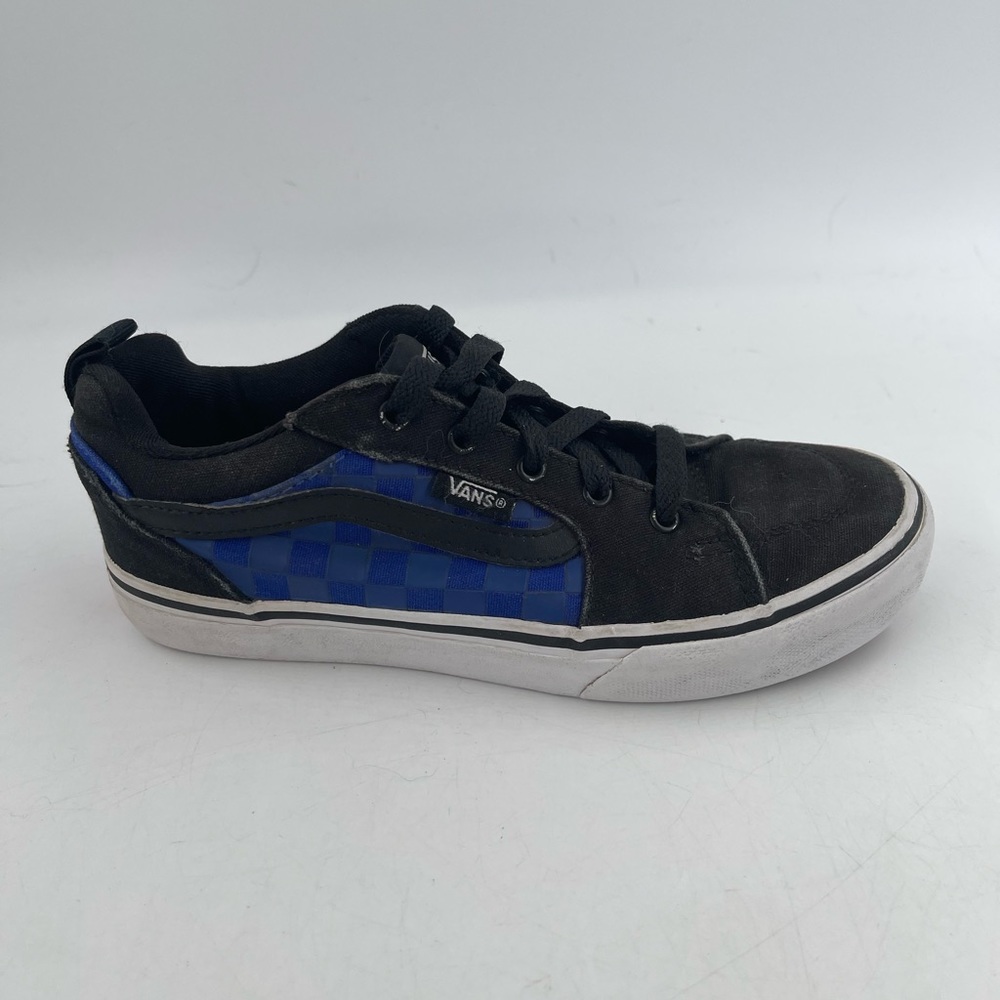 Vans Kids Black Blue Checkered Canvas Off the Wall Shoes Sneakers - Size 3 Y